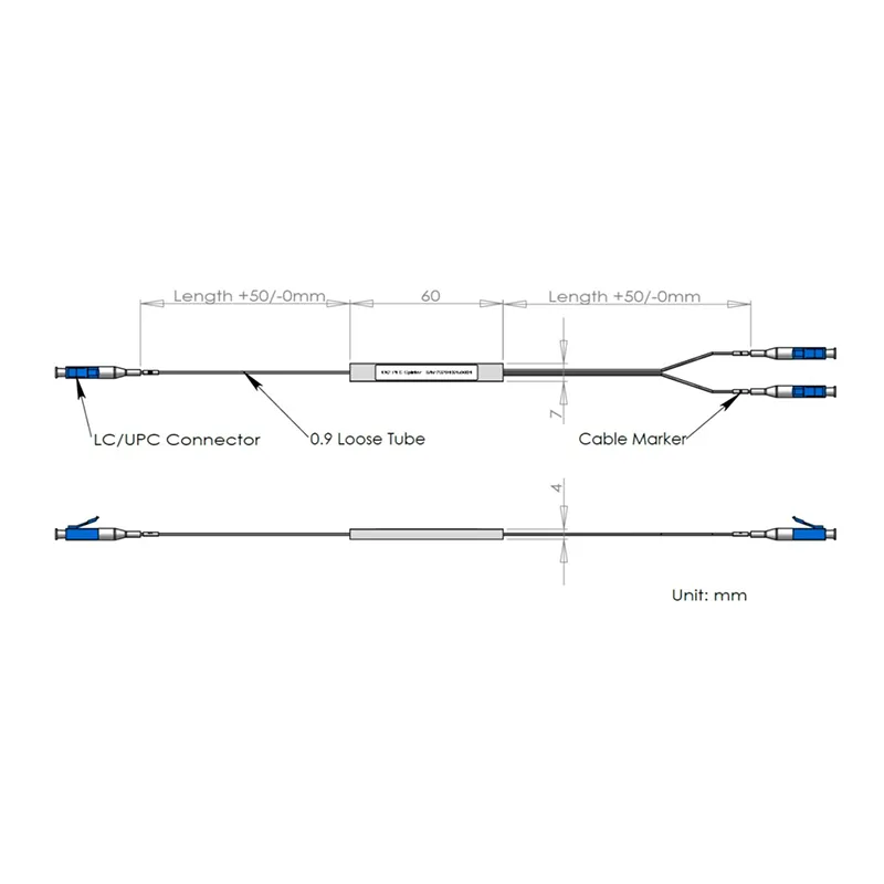 1*2 PLC skirstytuvas su LC/UPC jungtimi